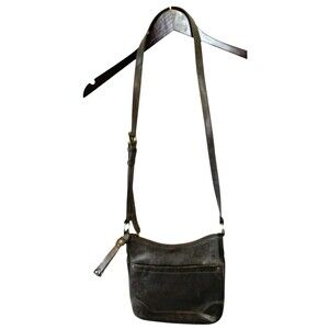 Frye Melissa Swing Crossbody Dark Gray Leather Plaid Lining Zip Closure